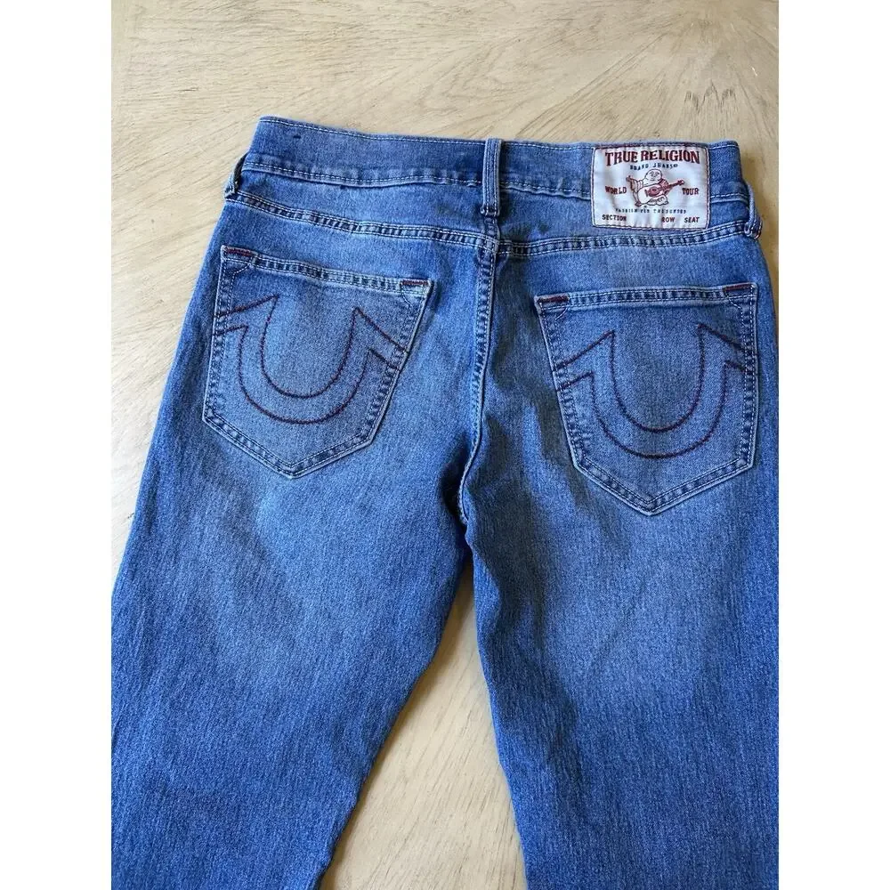 Y2K True Religion Men's Jeans 30x32 Ricky Relaxed Faded Distress BROWN Stitching